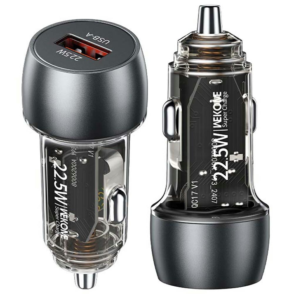 

WEKOME WP-C57 Car Charger 22.5W Single USB-A Port Fast Charging Aluminum Alloy Transparent Adapter Black