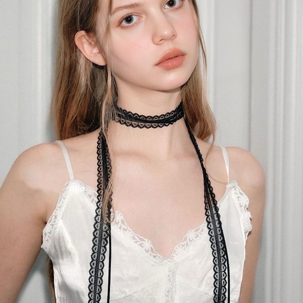 Sweet Lace Clavicle Scarf Thin Mesh Clavicle Chain Fashion Ribbon Choker Necklace  Wedding Party