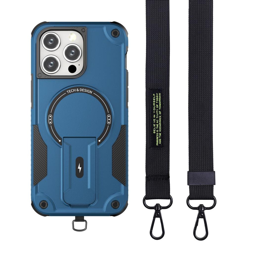 For iPhone 16 Pro Max Case Compatible with MagSafe TPU+PC Kickstand Phone Cover with Strap
