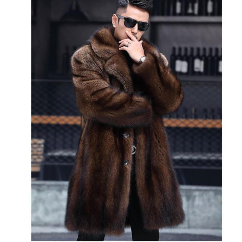 Men's Thick Medium Long Imitation Mink Fur Coat for Autumn/Winter