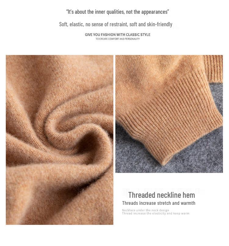 Men's Autumn/Winter Pure Wool Round Neck Loose Fit Cashmere Sweater - Youth Fashion