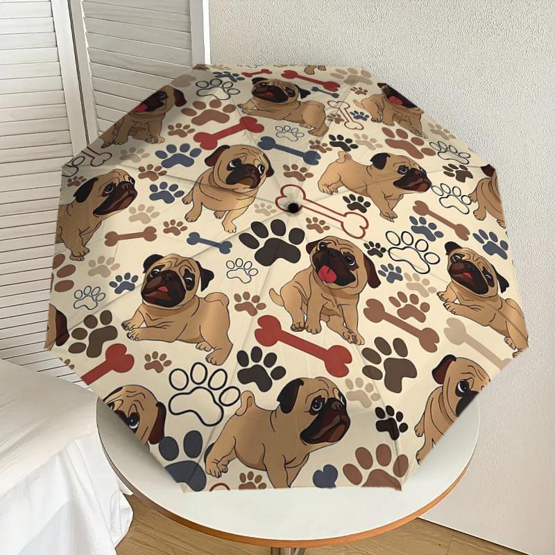 1PC Pug Bone Umbrella-8-Rib Reinforced Portable Folding Travel Suitable for All Seasons Outdoor Daily Use  -J0404
