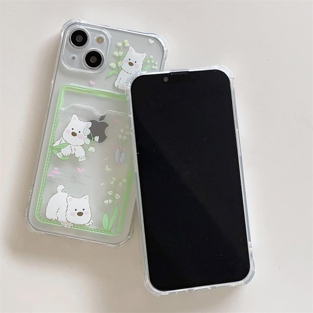 iPhone 14 Pro Cute Cartoon Dog Case with Card Holder for 12/11/13 Pro Max