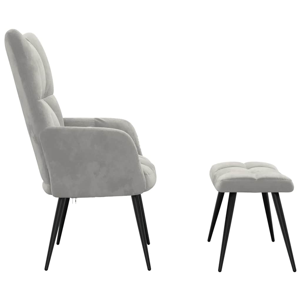 Vidaxl Armchair with Footstool, Light Gray, Upholstered In Velvet