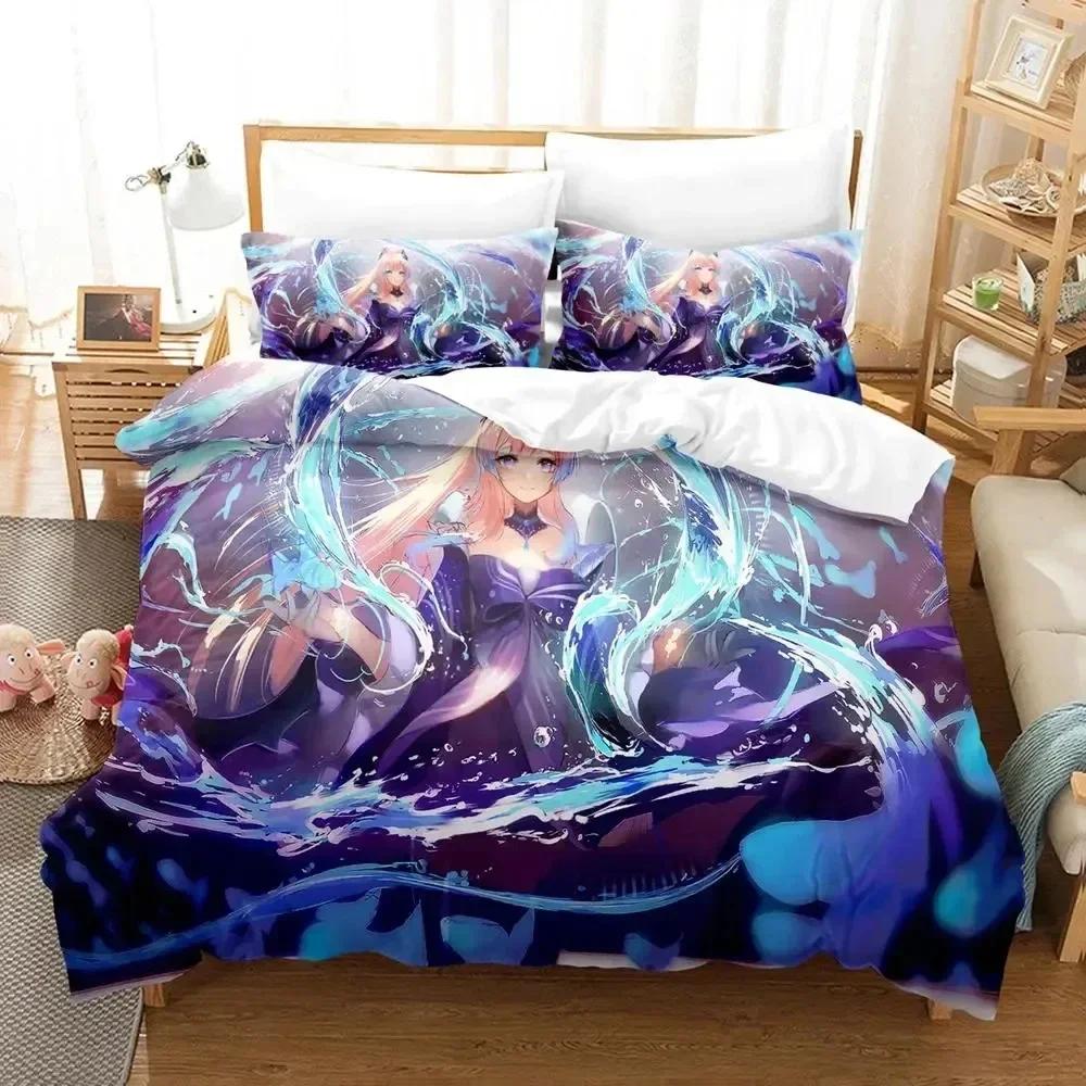 Anime Genshin Impact Sangonomiya Kokomi Sängkläder Set Sovrum Mjuk Modern Sängöverkast Bekväm Påslakan Täcke Örngott