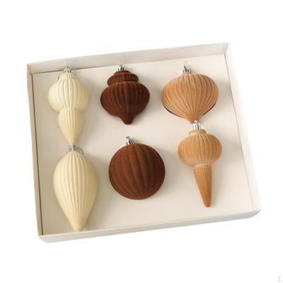 6Pcs Christmas Tree Ornaments Flocking Ball Hanging Baubles Pendants Sturdy Multicolor Xmas Bulbs