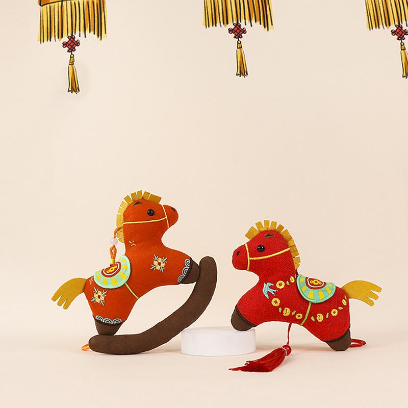 Cute Zodiac Horse Pendant Red Car Keychain Pendant Embroidery Doll Mascot  Year Chinese Style Gifts Decoration Accessories