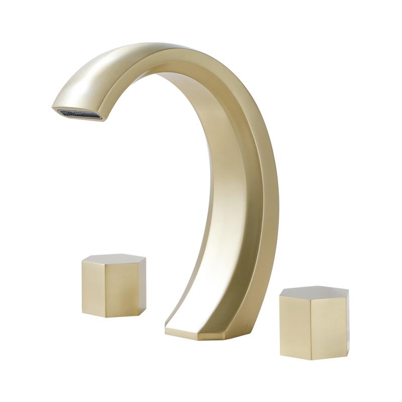 Light Luxury Bathroom Basin Faucet Gun Gray Copper Three Holes Two Handles Hot Cold Mixed Water Faucet Household  Basin Tap