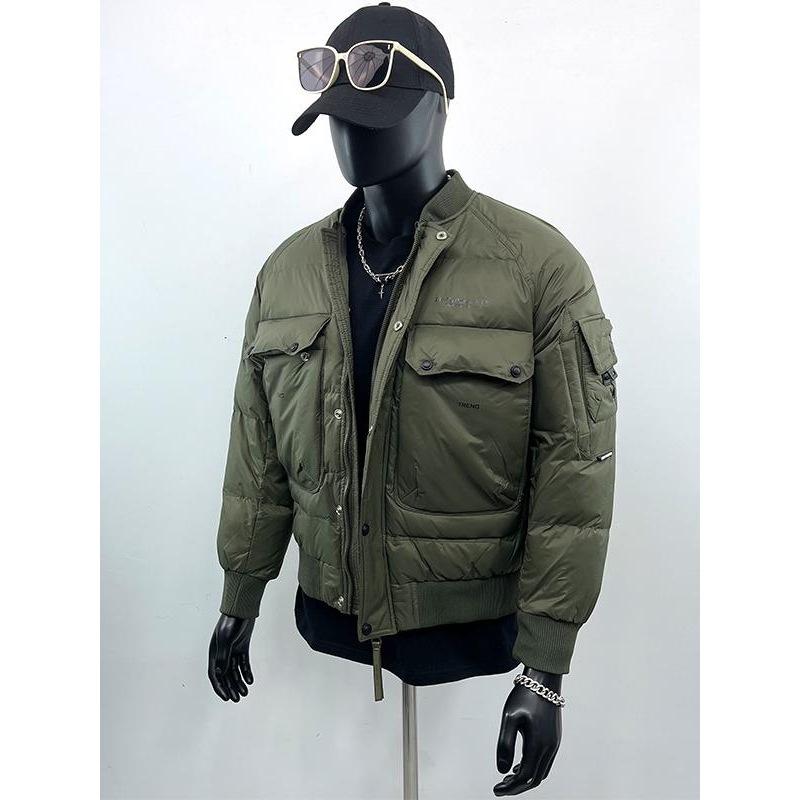 

Пальто Пуховик для мужчин Универсальная куртка Пух белой утки Короткий Зимний Рабочий Воротник бейсбол Накладной карман Оверсайз по корпусу 3XL зелёный