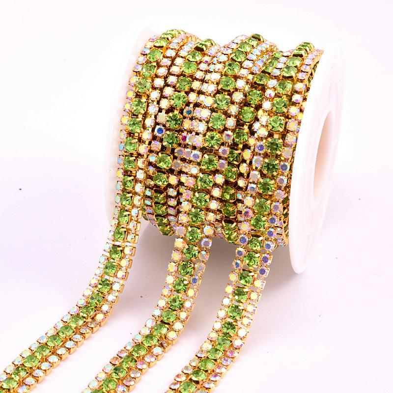 3 Rows Of Two Small And One Large Gold Bottom Claw Chain, Rhinestones, Intensive Diy Clothing Decorative Accessories