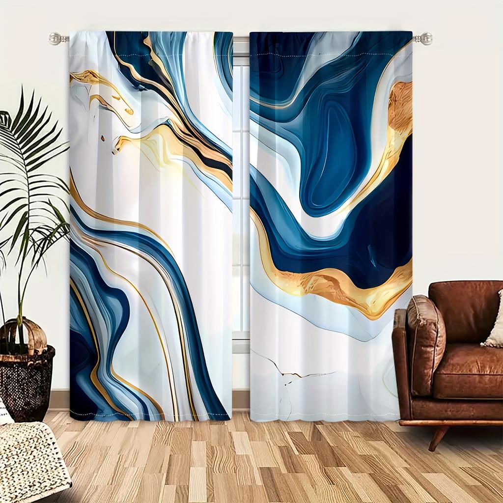 2pcs Marble Scenery Digital Printing Curtains Modern Style Decor For Living Room Bedroom Through Rod Curtains Rideau Cortinas