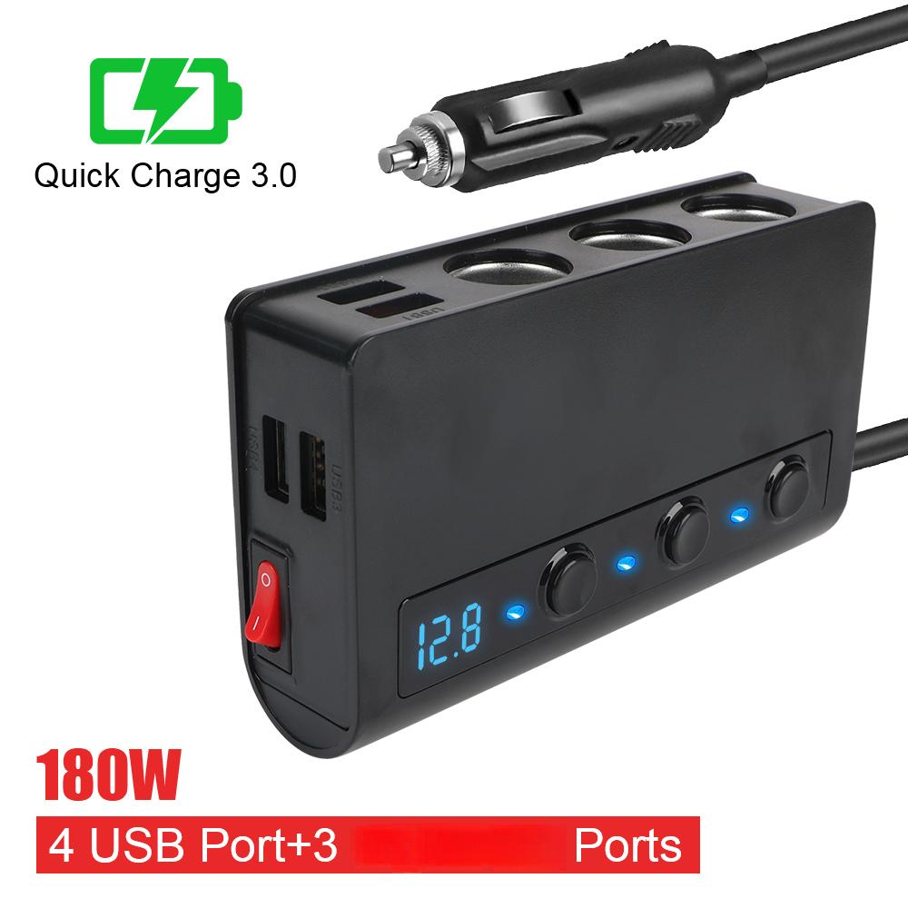 180W 4 Port USB Charging Socket Splitter Quick Charge 12V 24V for Phone IPad 3.0 Car Charger Adapter