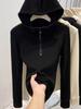 Plain Color Double Sided Fleece Hoodie For Women With Zippered Design For Casual Winter Wear