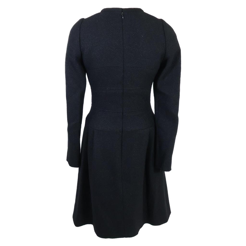 CHANEL [Good Condition] 16B P54617V37240 CC Logos Plate Front Pleated Tweed dress 34 blackUsed
