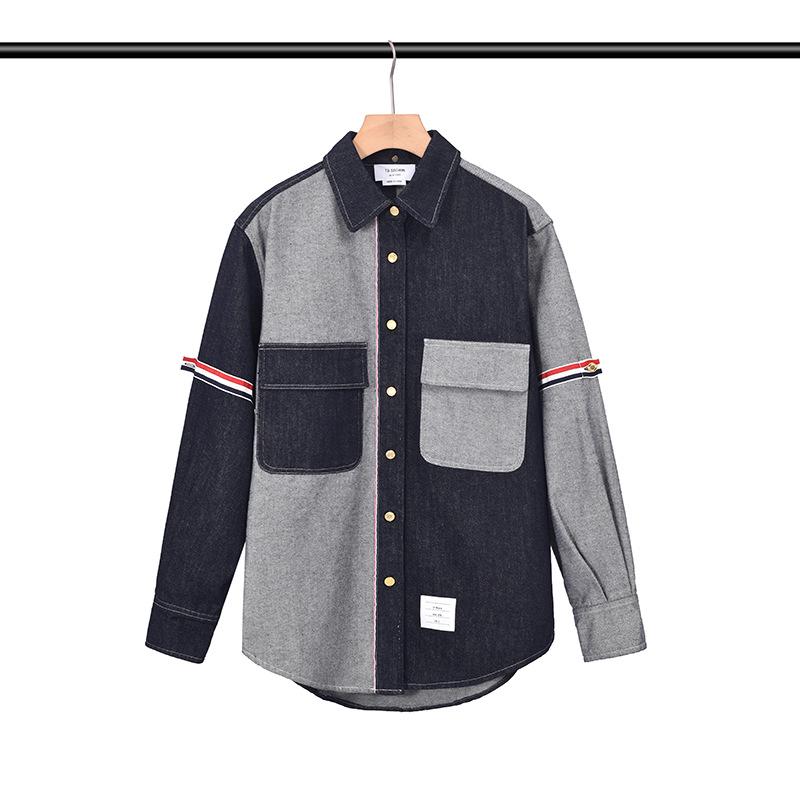 

Мужская джинсовая куртка TB BROWIN2025 с цветовыми блоками и круглым подолом для осени/зимы Size 4 серый