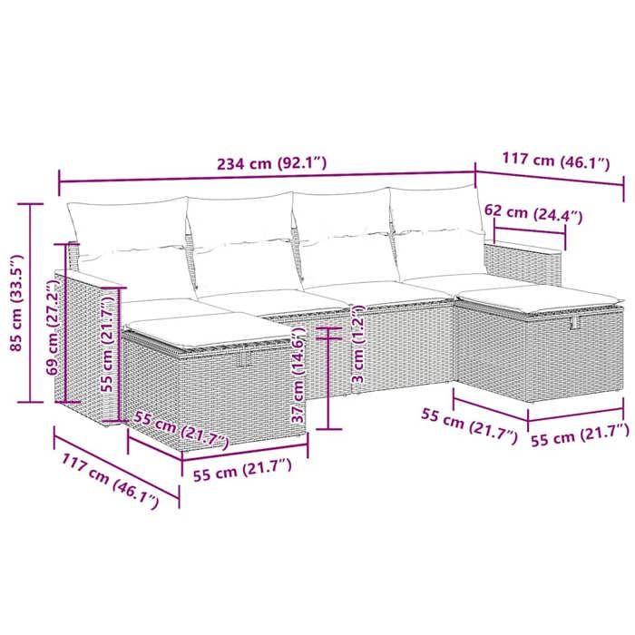VidaXL Garden Lounge Set 6 Pcs with Grey Cushions Wicker 3325946