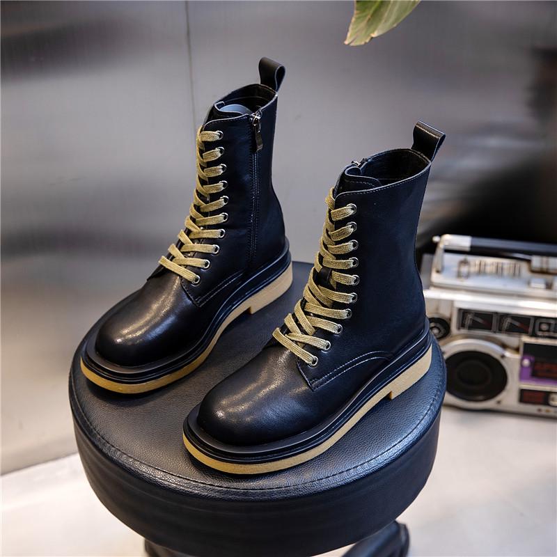Moda cuero genuino mujeres botas Retro Casual Mujer Media Altura Botas Botas  Impermeable Martin comprar a buen precio — entrega gratuita, reseñas reales  con fotos — Joom