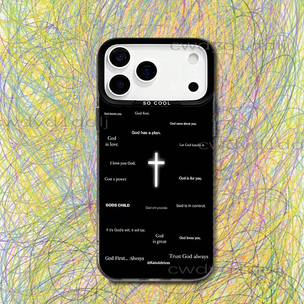 Christian Jesus Bible Quote Faith For iPhone 17,16,15,14,13,12,X,8,Pro,Max,Plus,SE4,Air,Mini Black IMD Matte Case