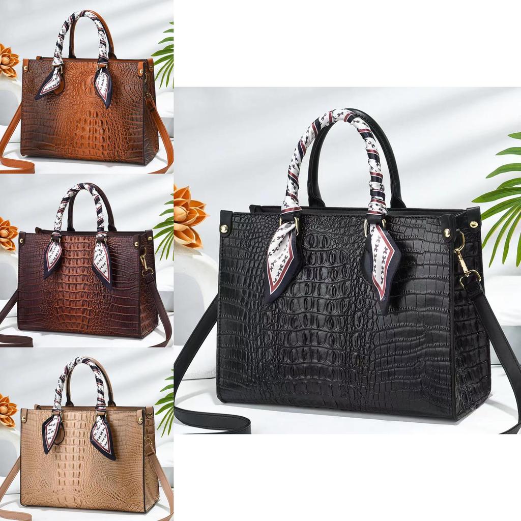Crossbody Large Handbag With Crocodile Textured Pu Material For Daily Use