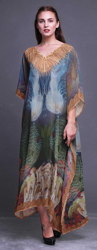 Phagun Clown Fish & Shell Ocean Ladies Kaftan Holiday Loungewear Maxi Dress Beach