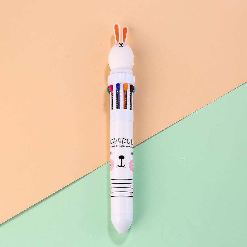 1Pc Kawaii Cute Rabbit Multicolor Pen 0.5mm Colorful Ink Pen Cartoon Creative Gel Cartoon Bunny Pen Ten-Color Brown Colorful 10-Color Back To School S