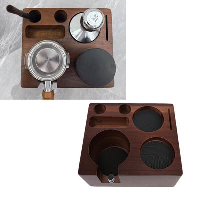 Station de tassage de café Porte-porte-filtre Station de tassage de café en bois Rangement multi-accessoires