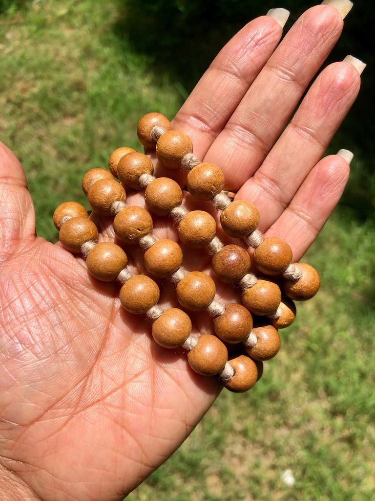 11 mm round 30"+ Indian Origin Wood 54+1 Guru Bead Japa Mala, Jaap Rosary, Yoga Prayer Healing Meditation, Kadamb Wood, Wooden Mala