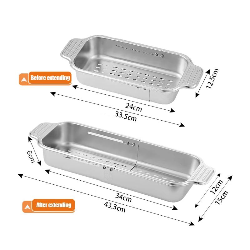 

Stainless Steel Telescopic Drain Basket for Kitchen Extendable Sink Filter Basket Used for Cleaning Fruits Dishwashing Draining
