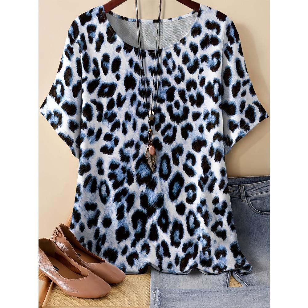 Summer Women Pattern Splicing 3D Printed Short Sleeved T-shirt Fashionable Comfortable Soft Breathable Large Loose Retro Style T-shirt