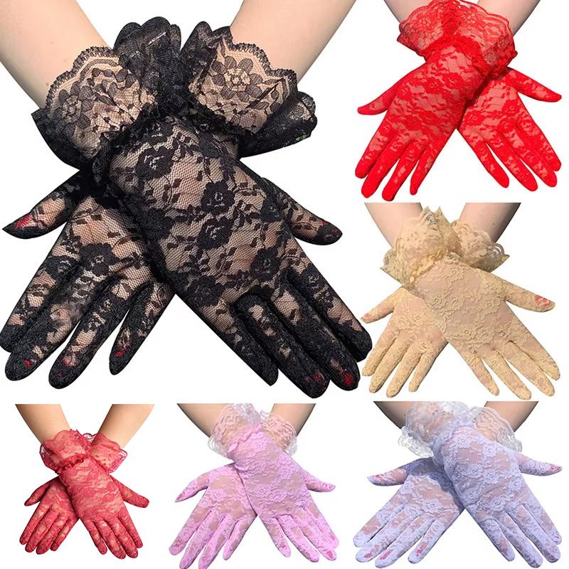 1 pair of transparent short retro hollow finger gloves clothing accessories sexy lace gloves