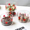 Korean Strawberry Glass Bowl with Bamboo Lid Cute Cherry Snack Box Fruit Capacity Fresh Box Jars with Lid for Kitchen StorageJar