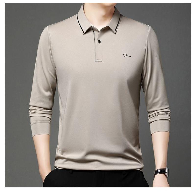 Spring Autumn Long-sleeved POLO Shirt for Men Middle-aged Young Anti-wrinkle T-shirt Casual Business