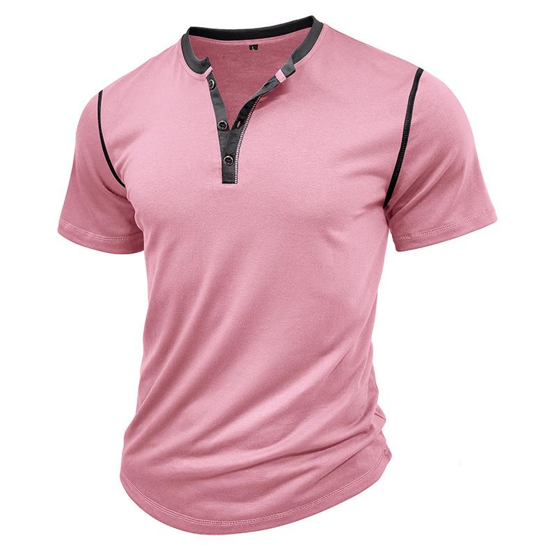 Top da uomo Henley Henley Maniche corte Cotone Girocollo Color block Traspirante T-shirt quotidiane Estate Vacanze primaverili Abbigliamento casual da uomo