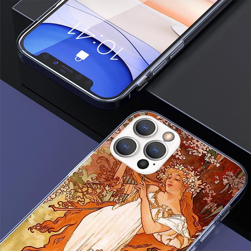 Alfons Mucha Primavera Case Phone Cover for Apple iphone 16 15 14 13 12 Mini 11 Pro Max 16E X XS XR 7 Plus 8 + SE 2020 Trend Fun
