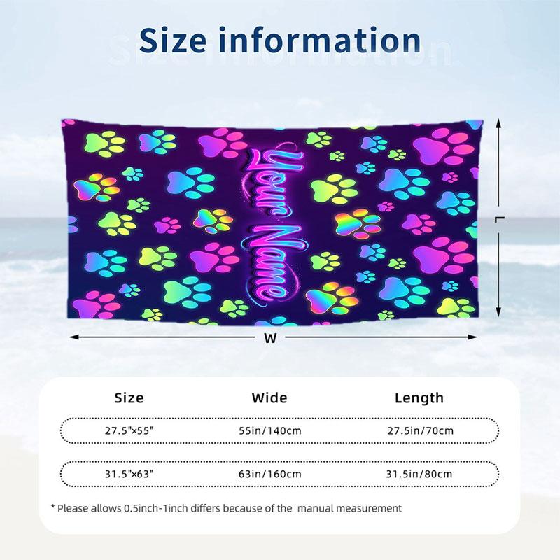 Dog Theme Beach Towel Personalized Custom Name & Text Soft Quick Dry Beach Towel for Swimming Travel