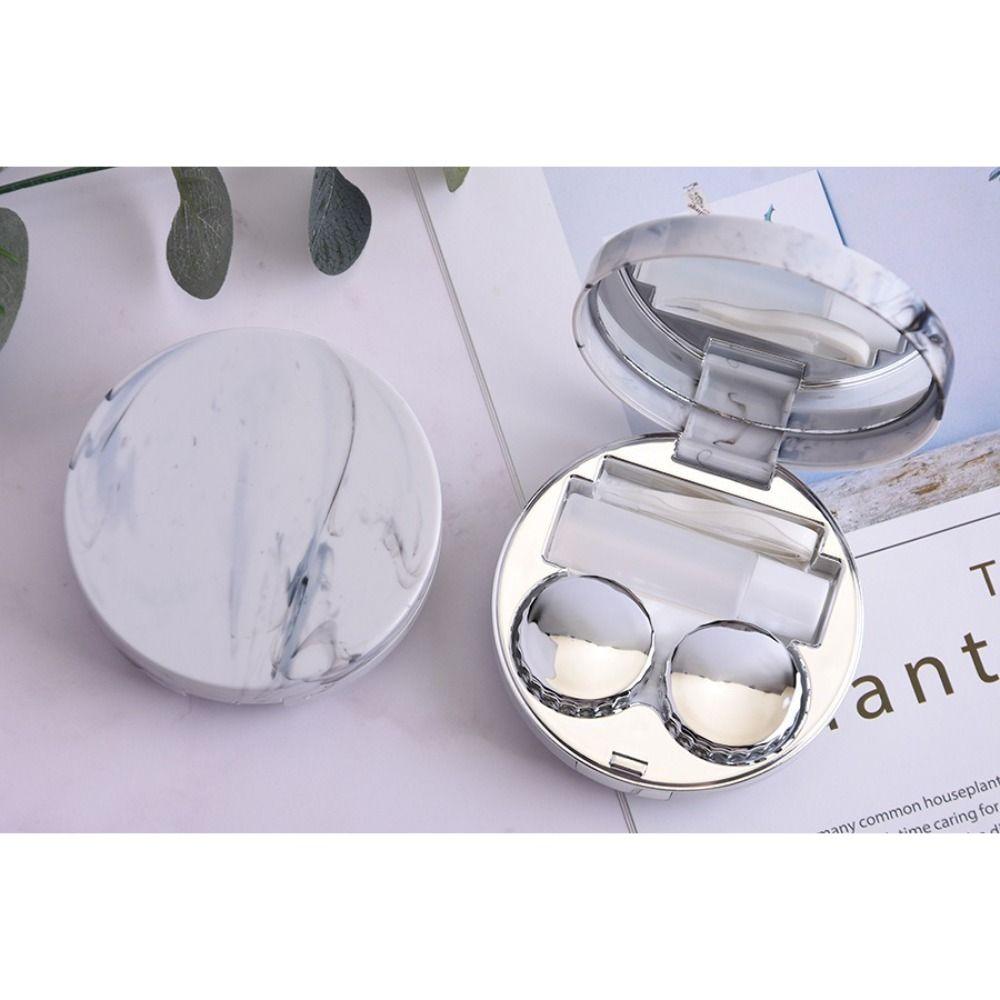 Compact Marble Pattern Contact Lens Box 5 in 1 Round Shape Contact Lens Case Portable Cute Lens Storage Box