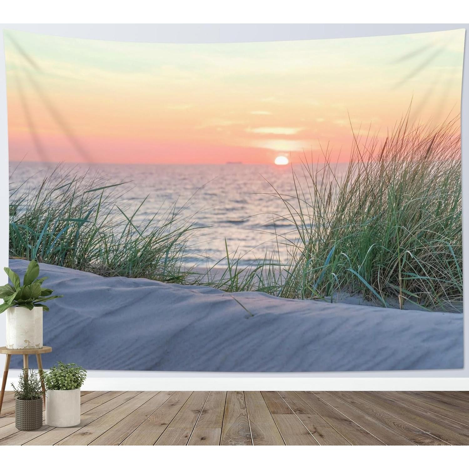 Wall tapestry depicting an ocean beach coastal 75x100