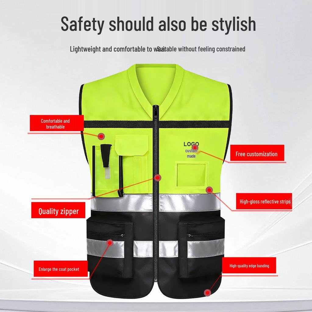 Ji Shuangye Dual-Color Multi-Functional Safety Vest for Traffic and Construction