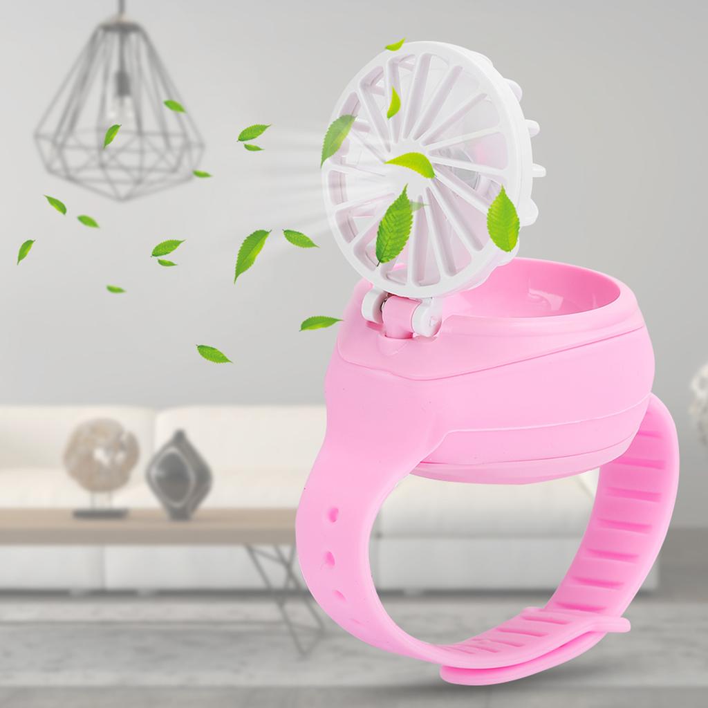 Ventilador de Relógio USB de Mão Carregamento Pequeno Bateria Embutida Verão Mini Portátil Universal(Rosa )
