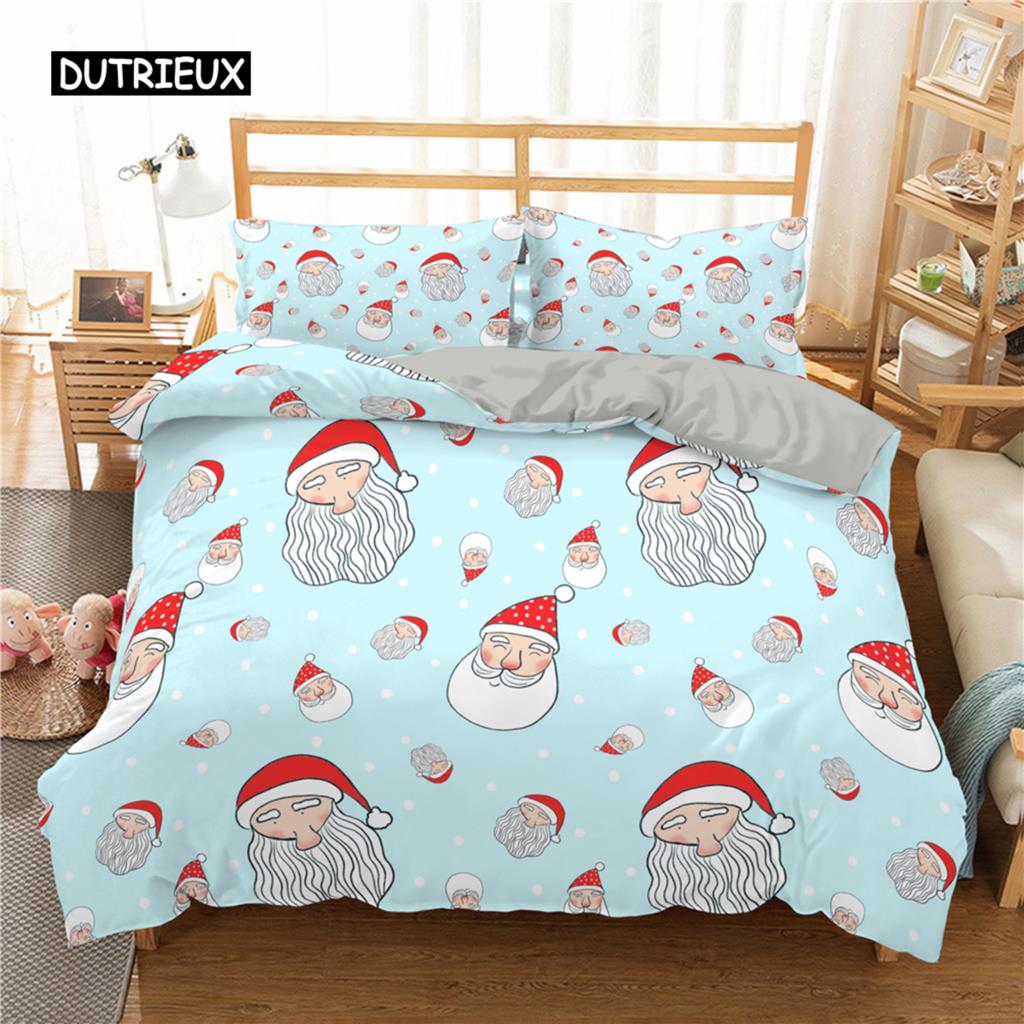 Santa Claus Print Duvet Cover for Adult Kids Microfiber Bedding Set Pillowcase Christmas Decor Quilt Cover 2/3pcs King Twin Size