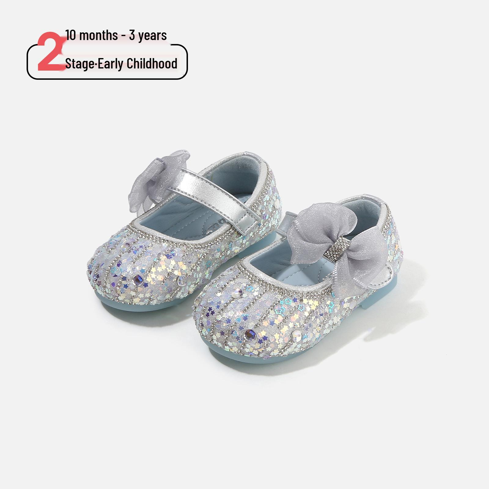 

Sequin Crystal Princess Shoes: Soft Sole Leather Infant & Toddler Walking Shoes Size 16/12.0cm срібний