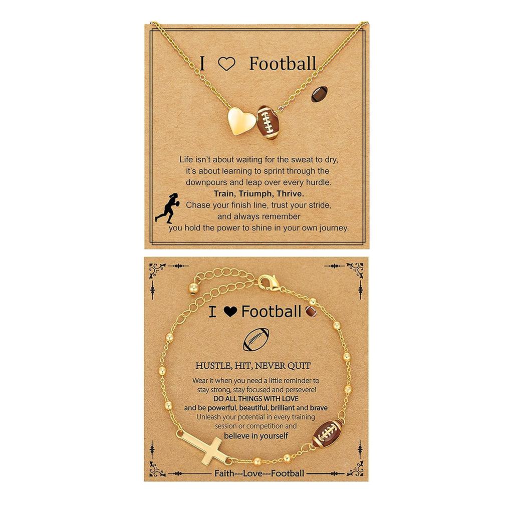 Rugby Love Cross Necklace & Bracelet Set, Sports-style Niche Design Jewelry