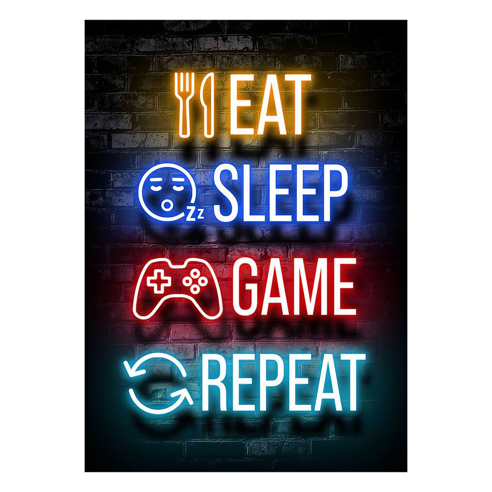 Neon Gaming Gamer Wandkunst Poster Drucke Gamer Leinwandmalerei Leinwandbild für Kinder Jungenzimmer Dekoration Spielzimmer Cuadros