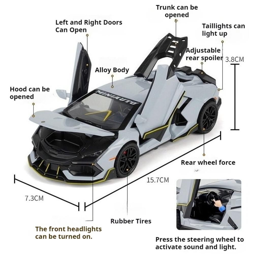 1:32 Hellcat Lambor Revuelto Car Model Alloy Diecast Toy Doors Opened Sound Light Pull Back Miniature Vehice Friend Fashion Gift
