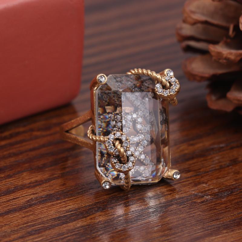 Luxury Designer Transparent Crystal Earrings Stud Ring Square Winding Gold Color Vintage Jewelry High Quality Accessories