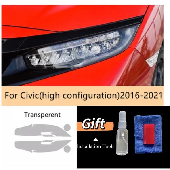 Car Headlight Protective Tint Anti Scratch Film Smoke Black TPU Transparent Sticker For Honda Civic 10th 2016- Accessories