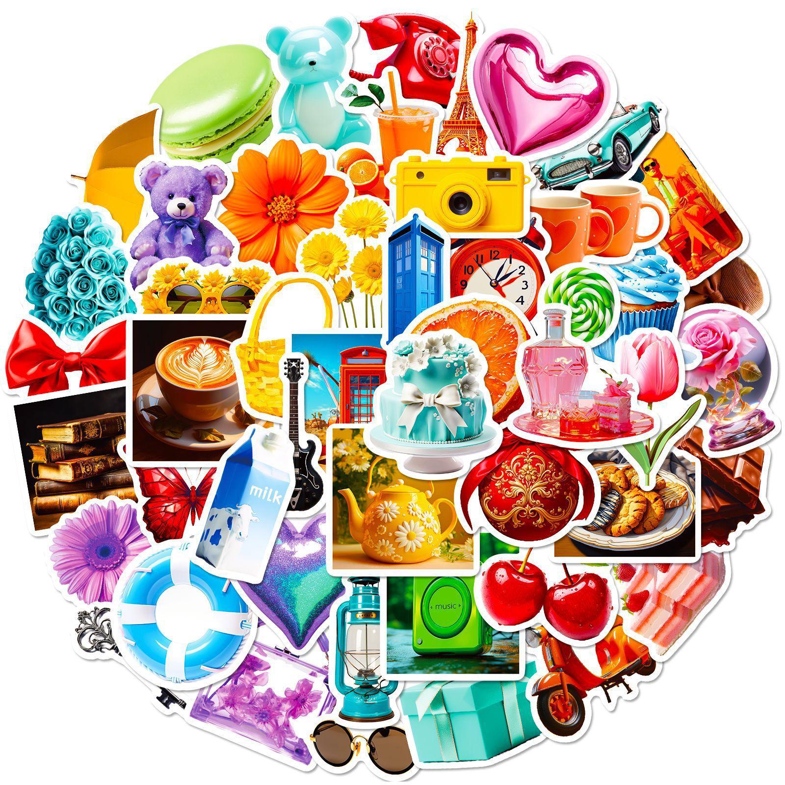 

50 Dopamine Stickers Cute Cartoon Y2K Little Girl Girl Heart Suitcase Colorful Graffiti Stickers