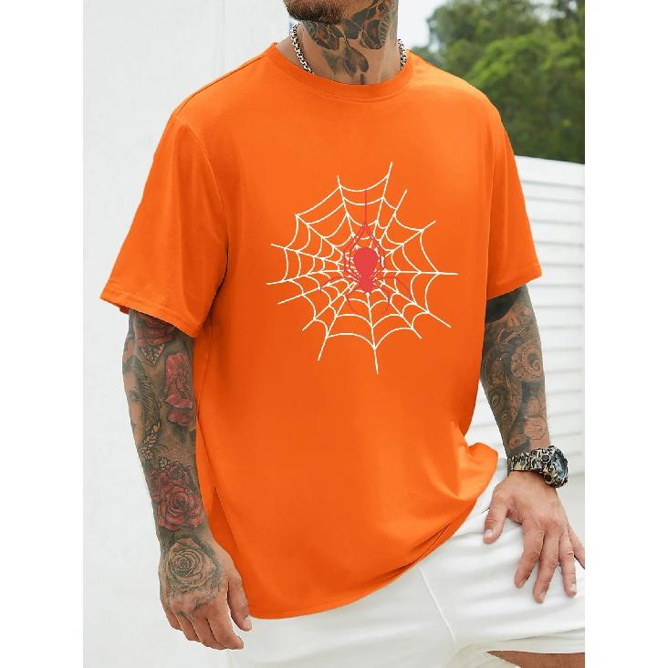 Men's T-shirt Spider Web Printed Cool Tee for Man Oversize Top O-neck Short Sleeve Casual Clothes