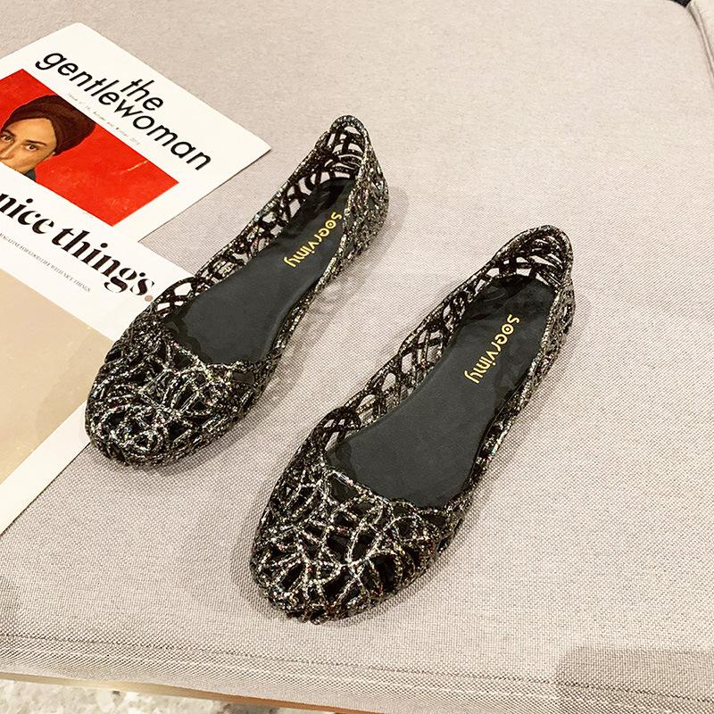 

Fashion Chic Summer bling cut out jelly shoes women flat rainproof sandales glitter jelly sandals paillette plastic sandalias mujer 2025 6 чёрный
