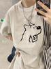 Women's Summer 2025 Gray Loose-Fit Puppy T-shirt - Cute Short Sleeve Pure Cotton